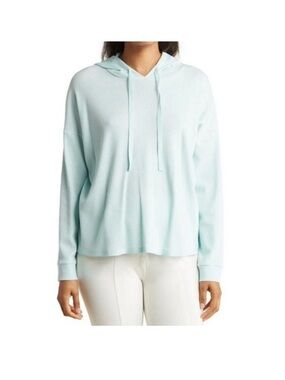 Eileen Fisher Waffle Knit Hooded Long Sleeve Boxy Top L